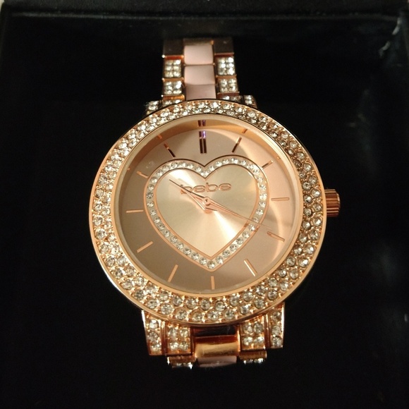 bebe Accessories - Rose Gold Bebe faux diamonds heart watch NIB